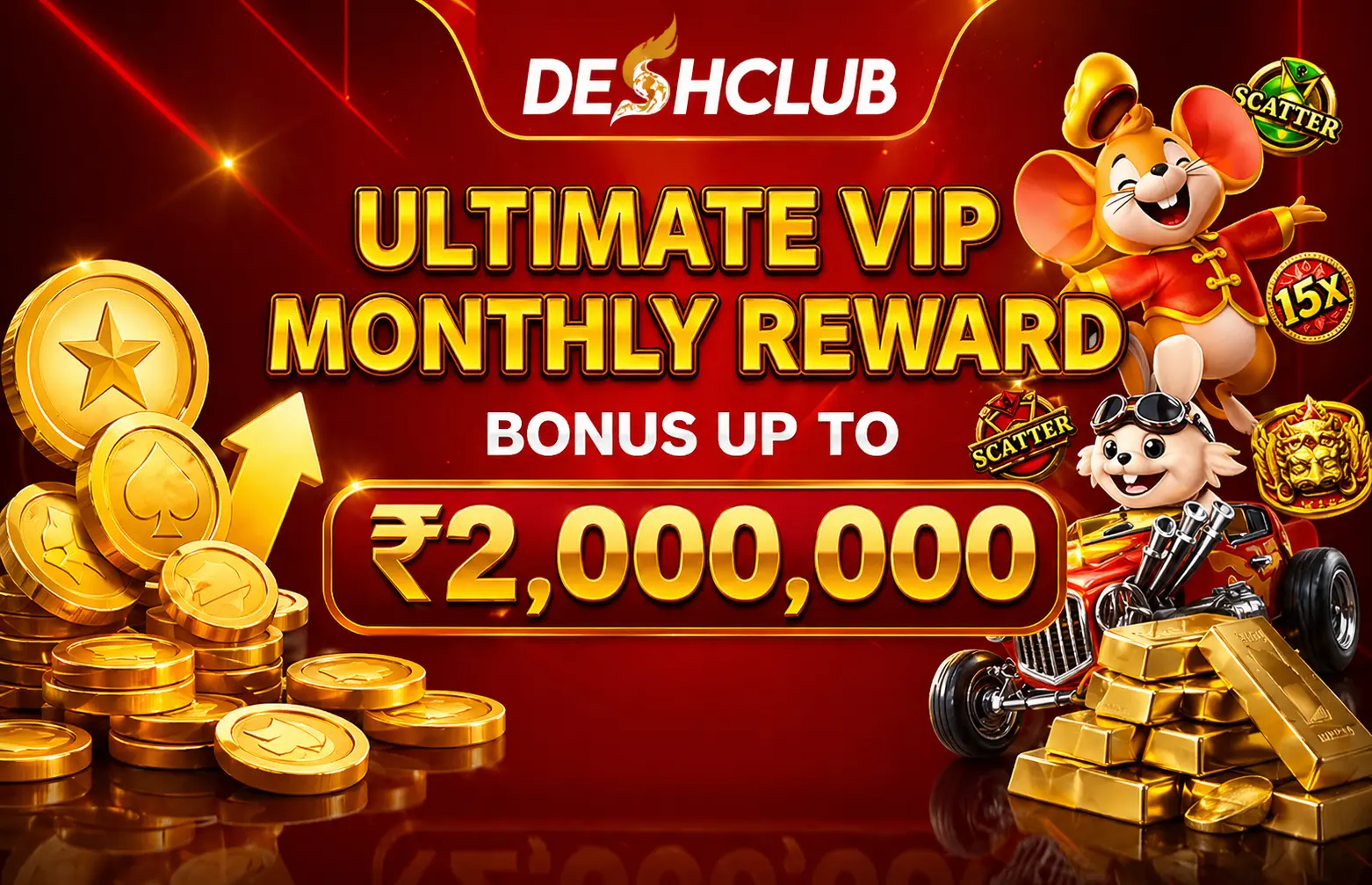 Desh Club login page and main dashboard interface